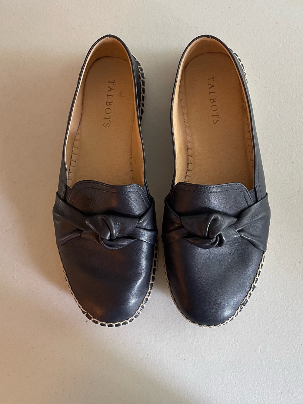 TALBOTS Navy Izzy Knot Leather Espadrille Flats NWOB, size 8.5 - Picture 3 of 8